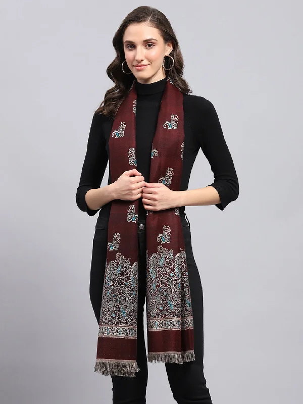 Women Maroon Self Design Stole