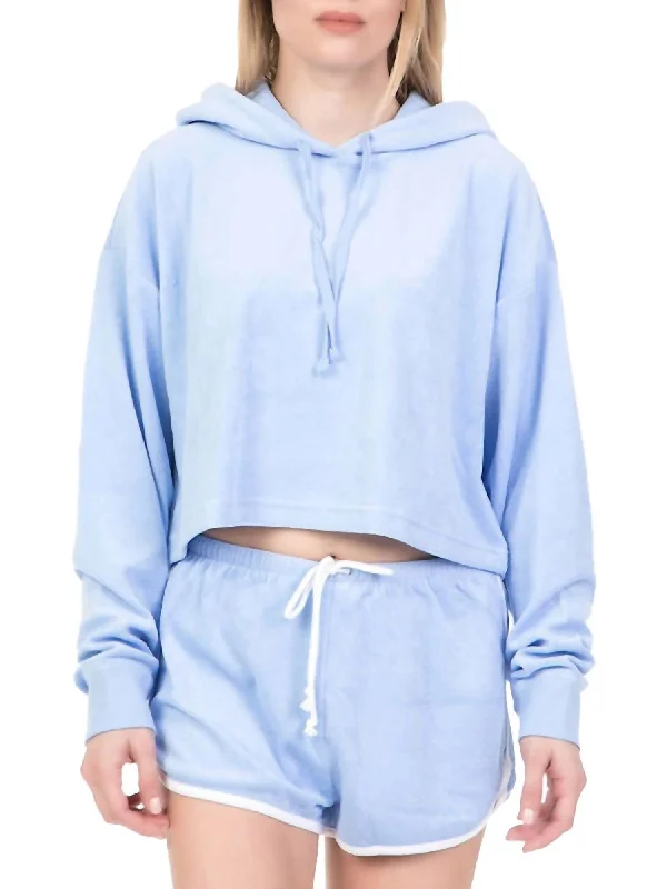 Beach Micro Terry Hooded Pullover In Blue