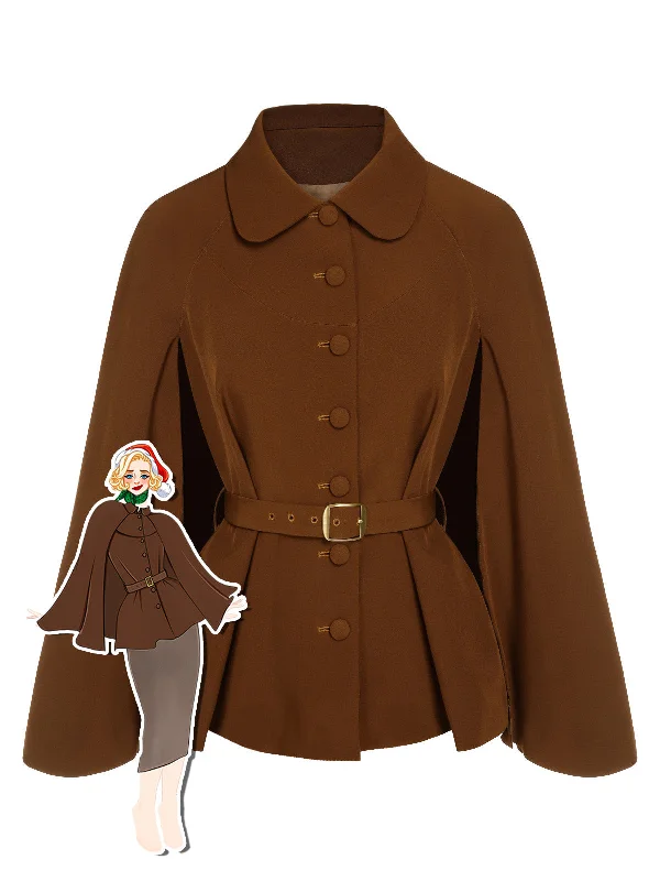 Camel Color 1940s Lapel Cape Coat