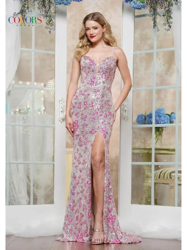 Colors 3581 Formal Long 3D Floral Sequin Prom Dress