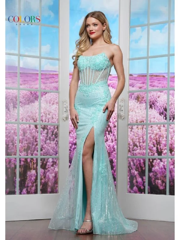 Colors 3588 Fitted Formal Long Slit Evening Prom Dress