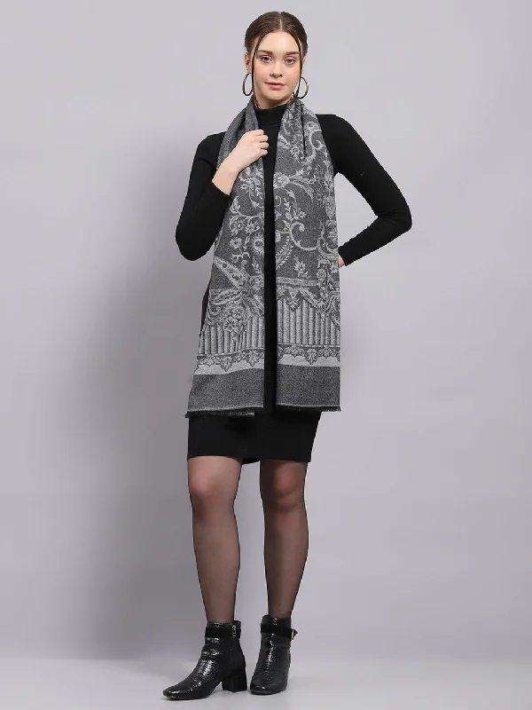 Women Grey Self Design Stole