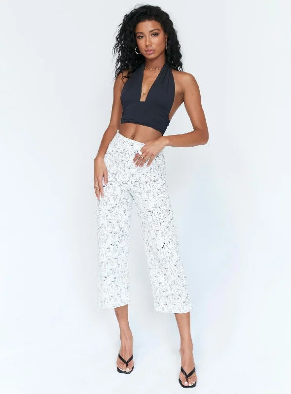 Nelly Wide Leg Face Print Pants White