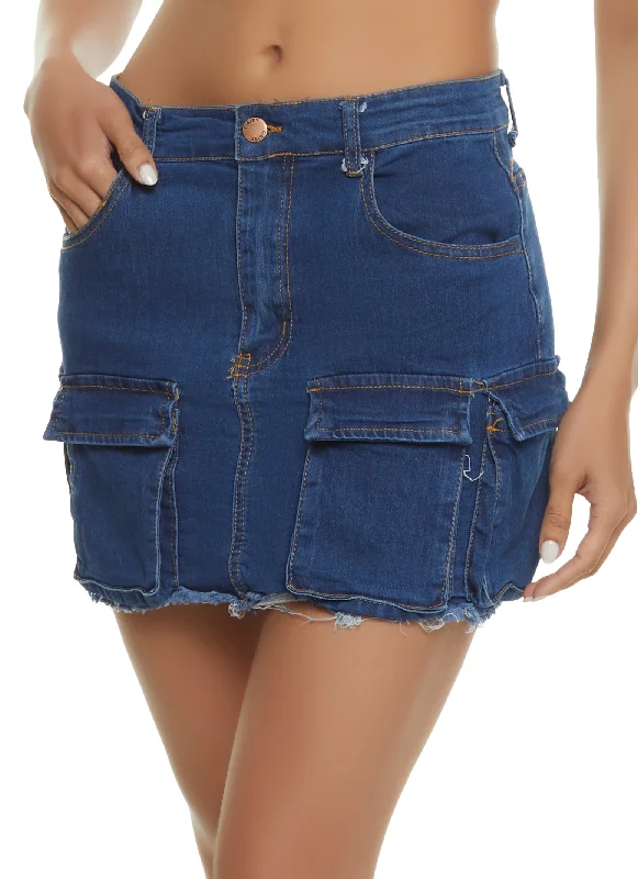 Frayed Hem Cargo Pocket Mini Skirt