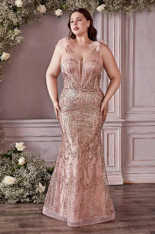 Cinderella Divine CB087C Plus Size Long A Line Prom Dress