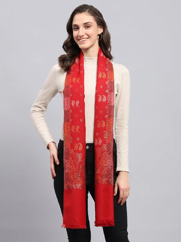 Women Red Self Design Stole