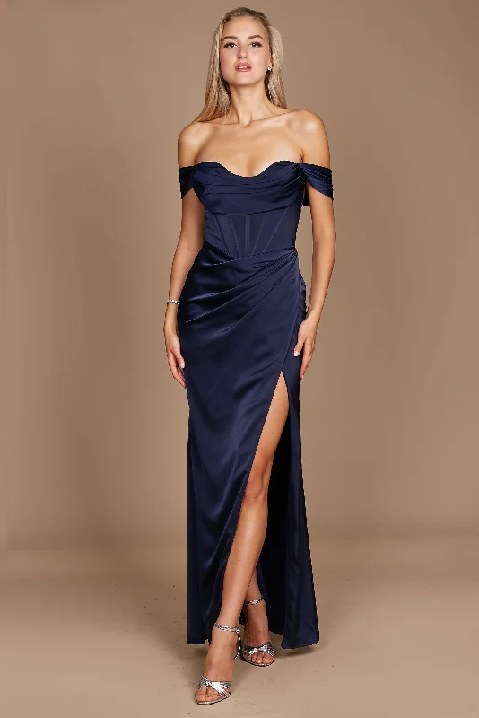 Corset Satin Formal Evening Dress Navy