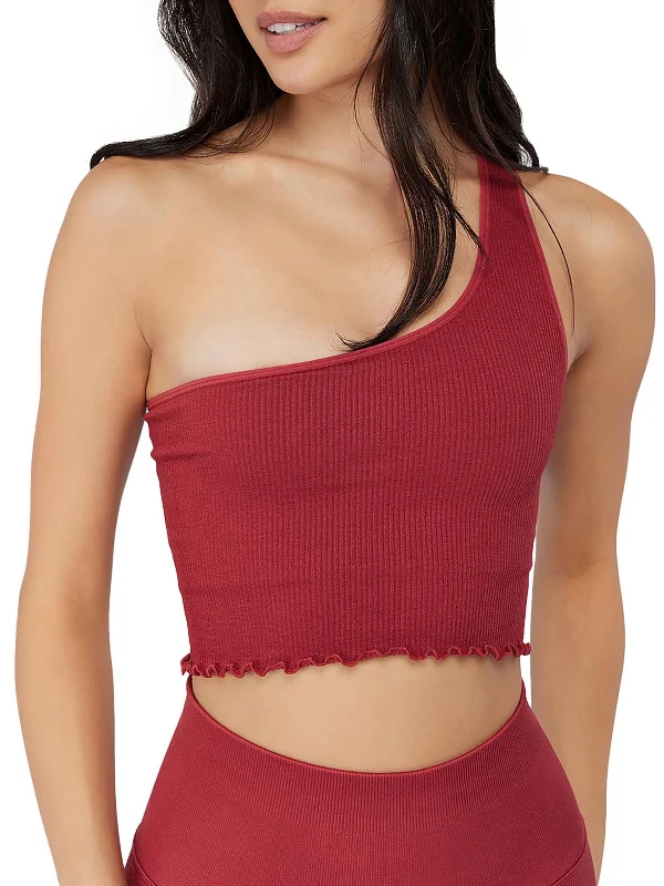 Womens Ribbed One Shoulder Crop Top