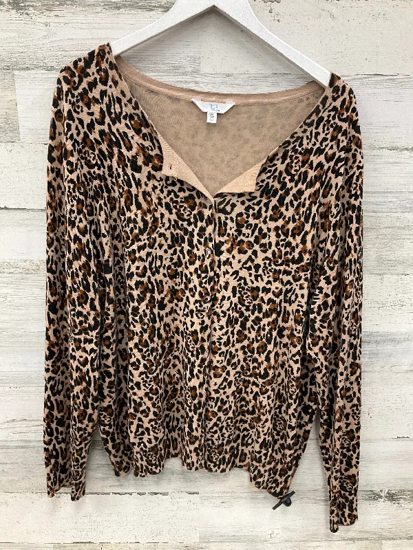 Cardigan By Time And Tru In Animal Print, Size: 3x