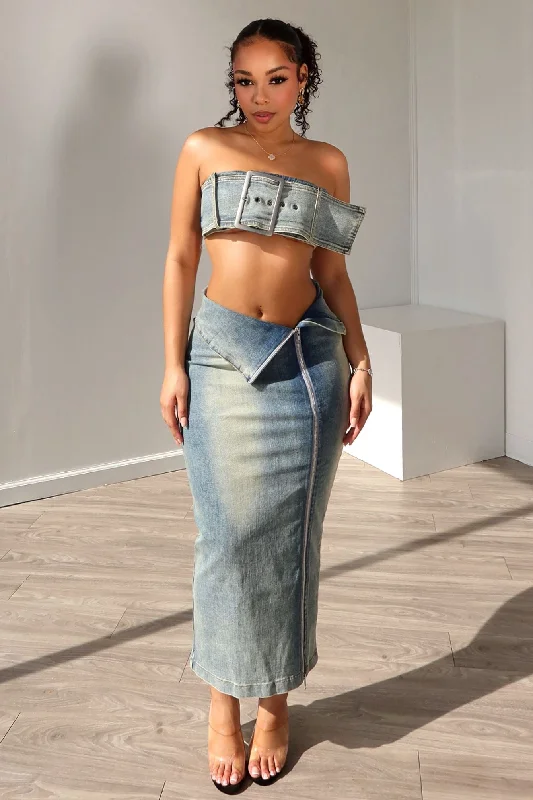 Revenge Denim Tube Top & Skirt SET