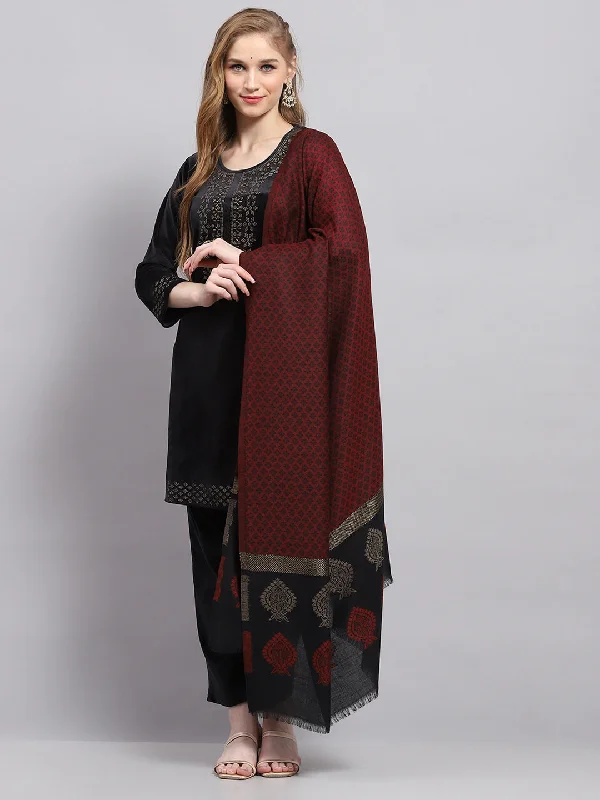 Women Maroon Self Design Shawl