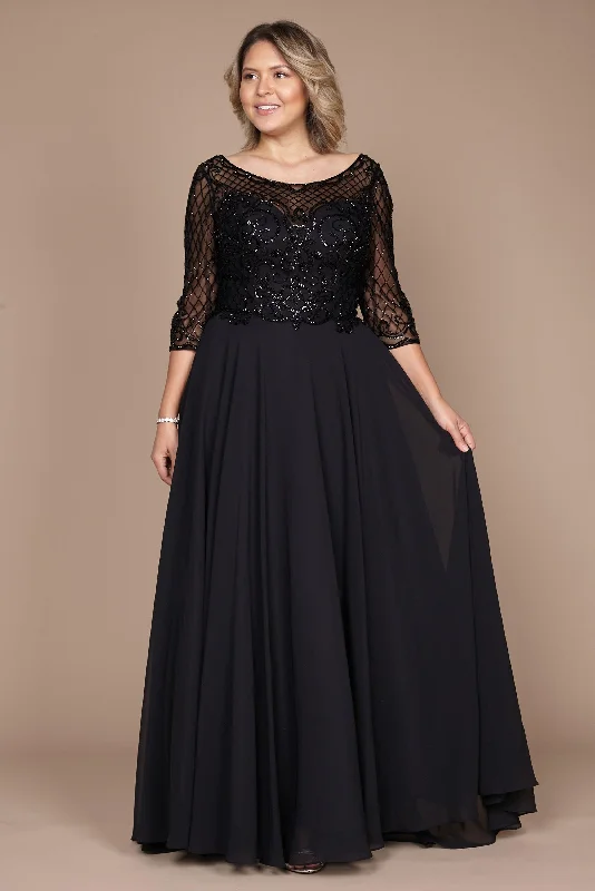 Long Sleeve Hand Beaded Mother of The Bride Dress Black