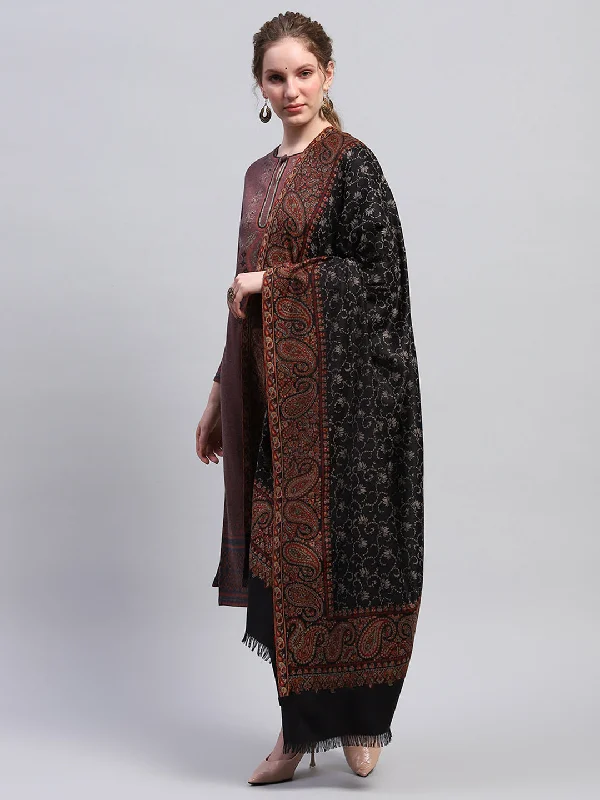 Women Black Self Design Shawl