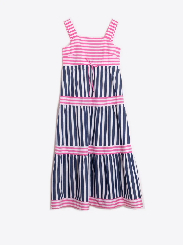 Adelia Dress in Pink / Navy Stripe