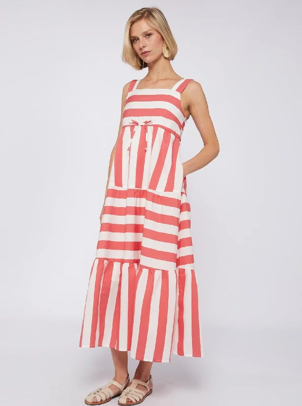 Elisa Dress in Pink Coral Stripe