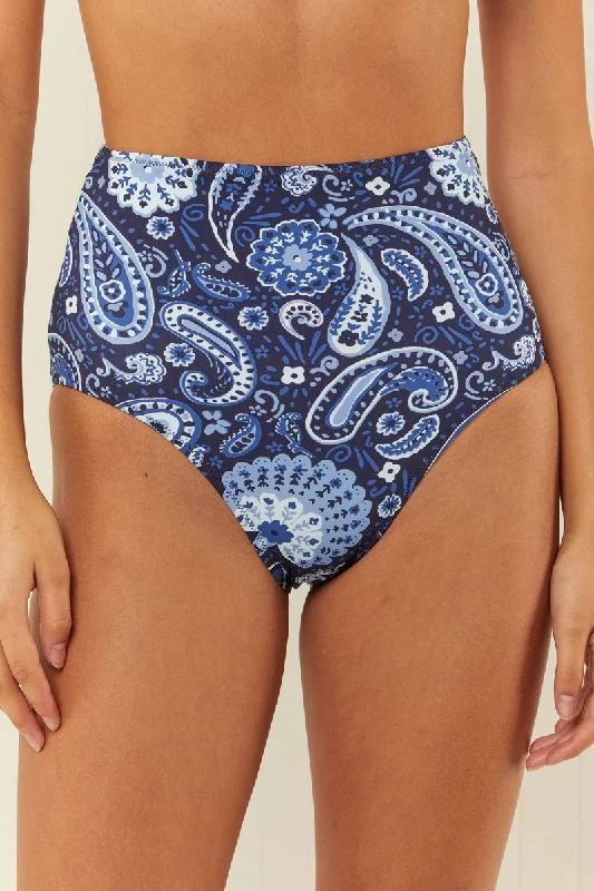 Palm Noosa High Waist Bikini Bottoms - Blue Paisley