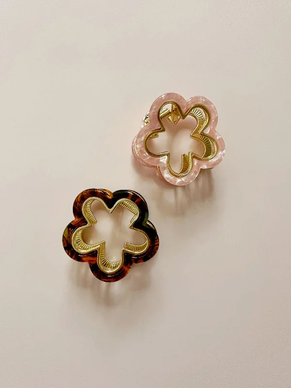 Small Flower Marble Gold Metal Hair Claw