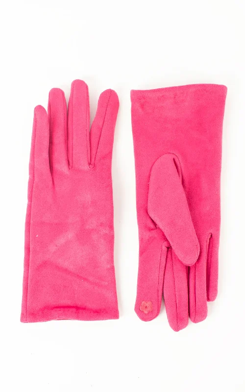 Faux Suede Plain Gloves | Hot Pink