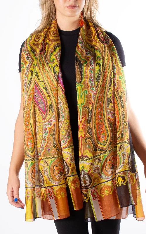 Yellow Paisley Silk Scarf