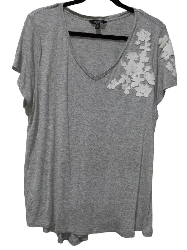 Grey & White Top Short Sleeve Simply Vera, Size 2x