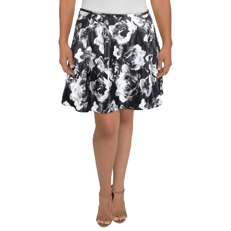 Juniors Womens Satin Floral Print A-Line Skirt