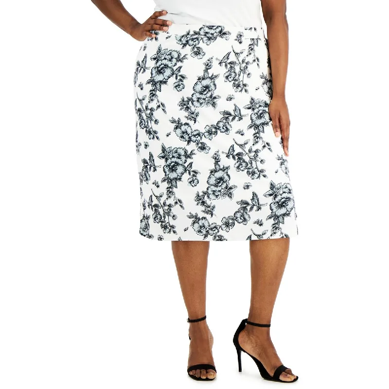 Plus Womens Floral Below Knee Midi Skirt