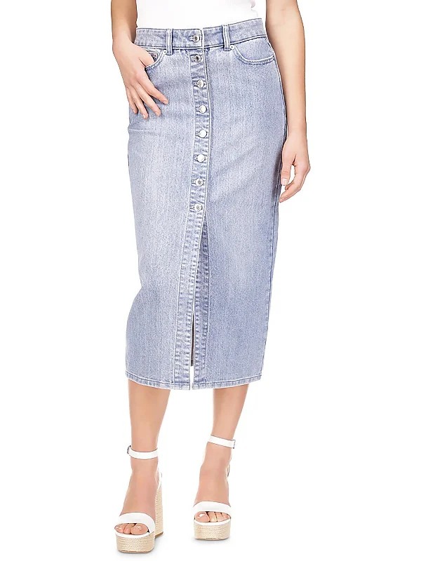 Womens Front Slit Long Denim Skirt