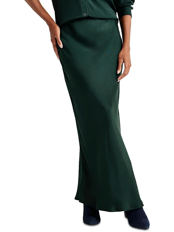 Womens Maxi Satin A-Line Skirt