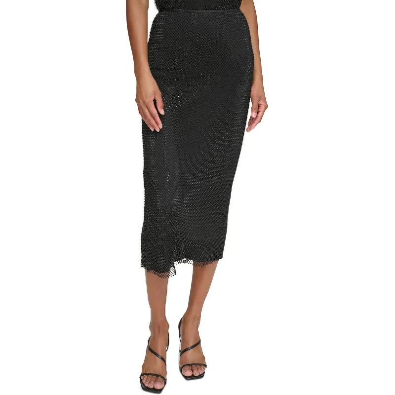 Womens Midi Mesh Pencil Skirt