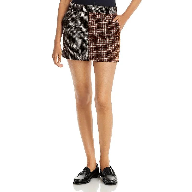 Womens Wool Blend Houndstooth Mini Skirt