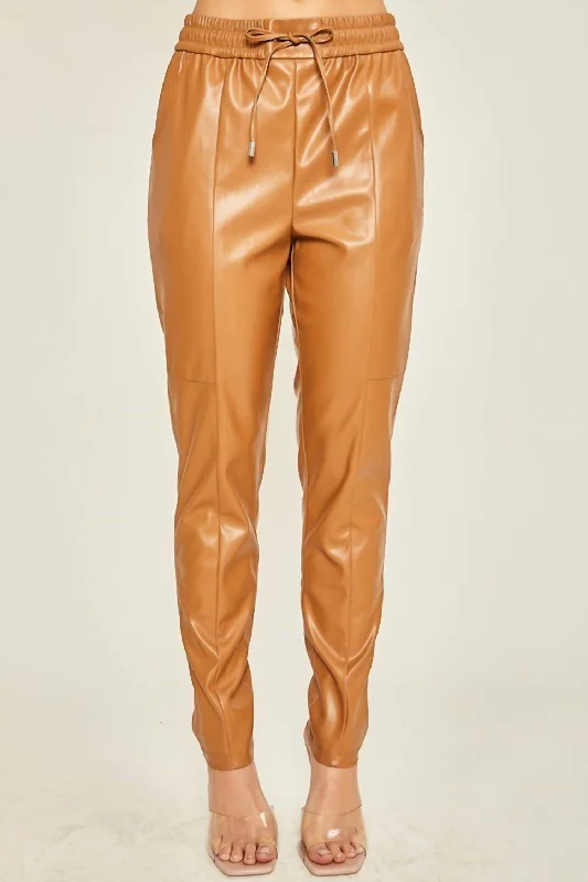 Faux Leather Pants In Camel