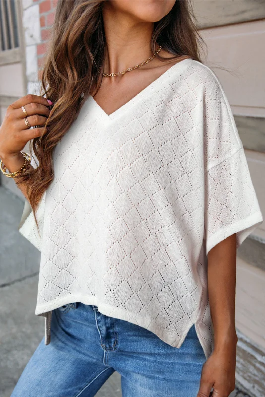 V Neck Knitted Flowy Blouse