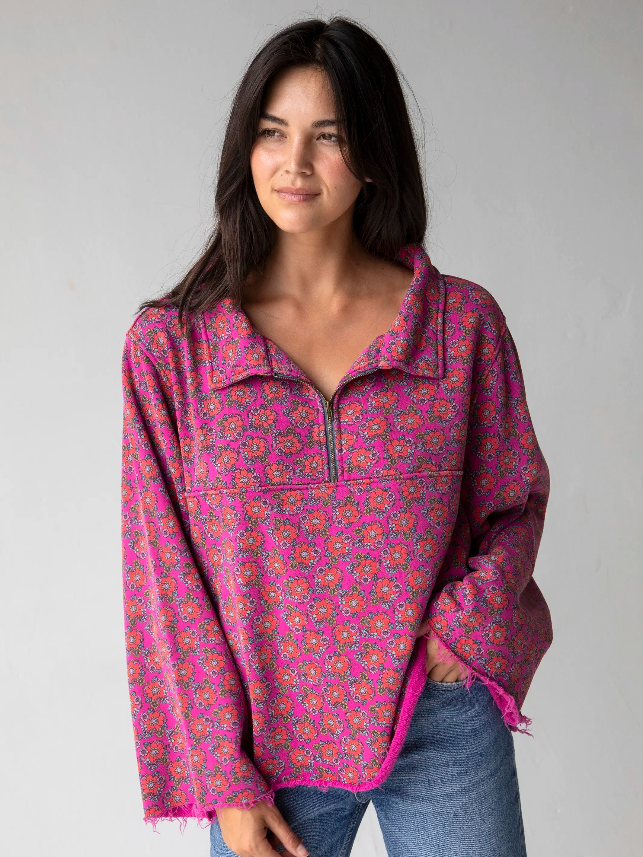 Easy Does It Sweatshirt - Hot Pink Mod Floral