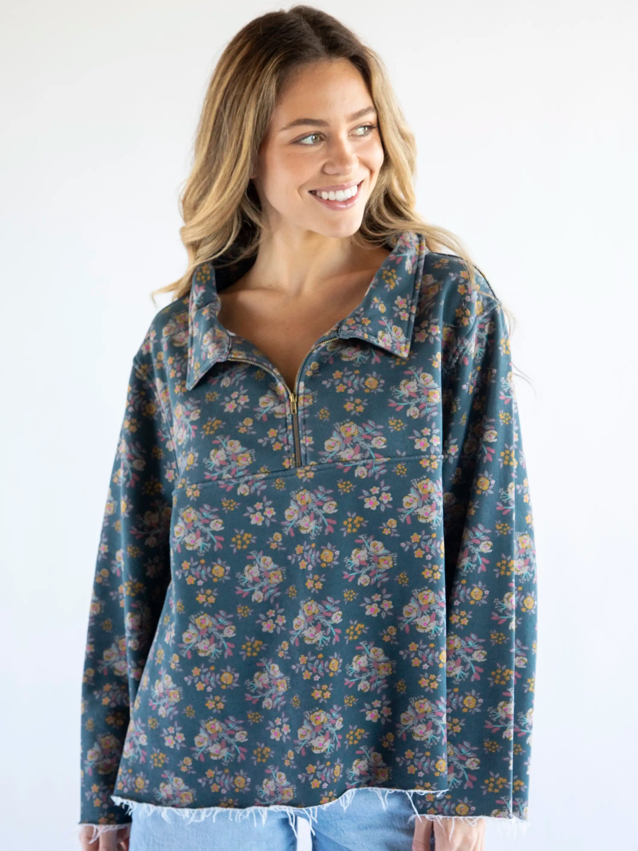 Easy Does It Sweatshirt - Slate Floral Blooms