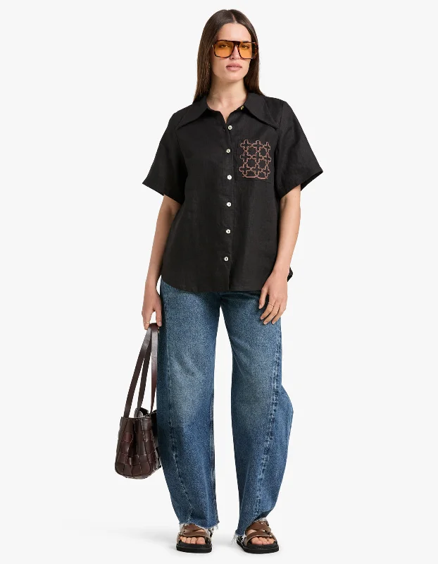 Tegan Shirt - Black Embroidery