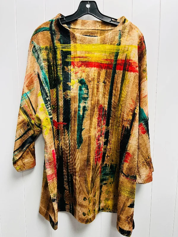 Top Long Sleeve By Ali Miles In Brown & Green, Size: 1x