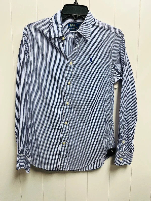 Top Long Sleeve By Polo Ralph Lauren In Blue & White, Size: 8